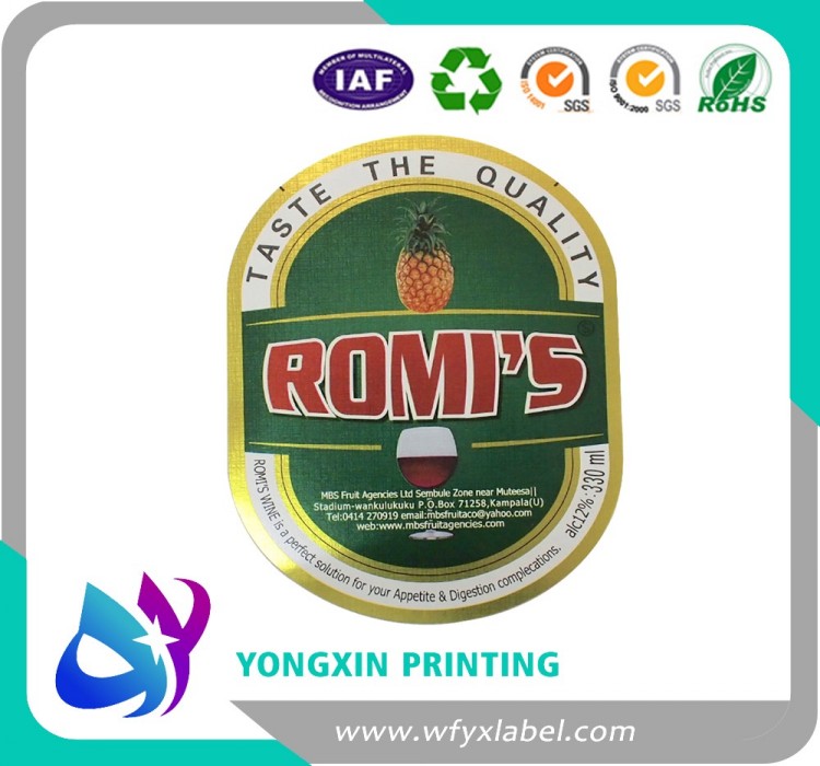 Export quality beer glass bottle labels 