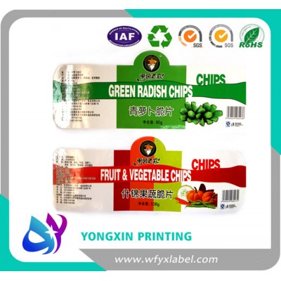 high quality printing  adhesive  sticker Green radish chips labels